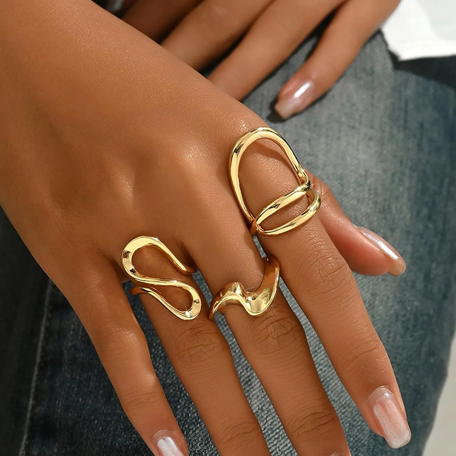 Long tiantian Chunky Gold Rings for Women Non Tarnish Silver Chunky Ring Gold Stackable Rings for Women Trendy 2025