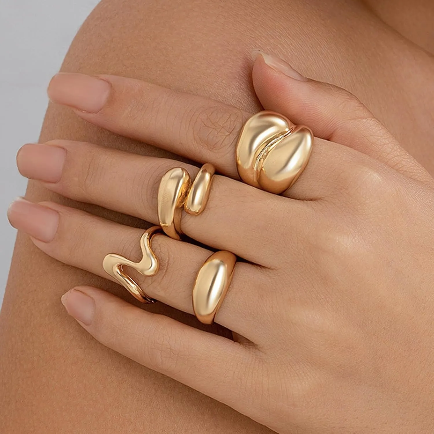 Long tiantian Chunky Gold Rings for Women Non Tarnish Silver Chunky Ring Gold Stackable Rings for Women Trendy 2025
