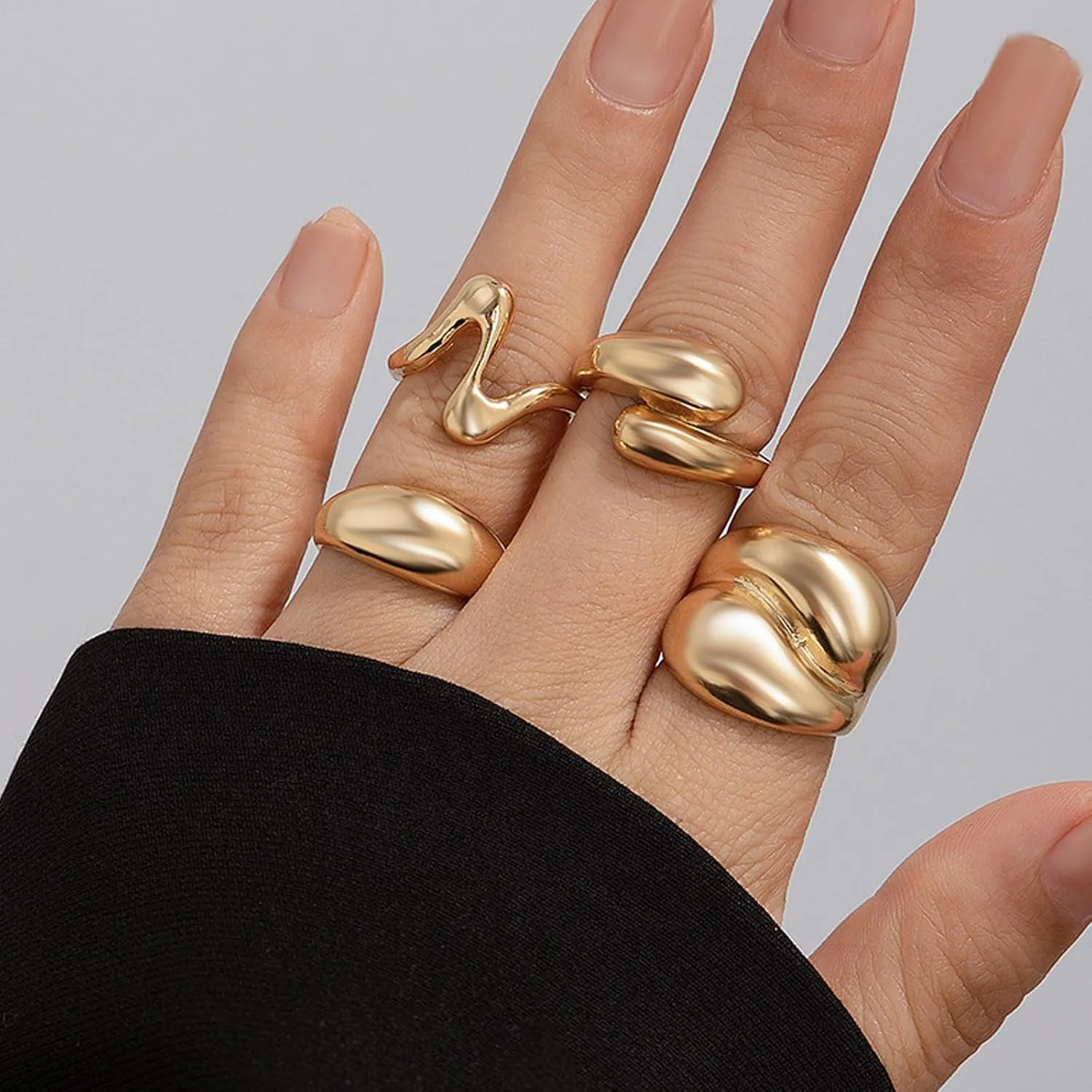 Long tiantian Chunky Gold Rings for Women Non Tarnish Silver Chunky Ring Gold Stackable Rings for Women Trendy 2025
