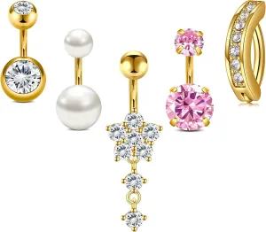Longita Belly Button Rings Short Bar for Women Stainless Steel Belly Ring Navel Piercing Jewelry 14g Colorful Ball Pack 6mm 1/4 8mm 5/16 10mm