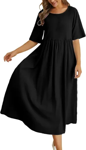 Loose Cotton and Linen Round Neck Five Point Sleeve Midi Dress Large Size Maxi Dress Casual Skirts for Women 2024