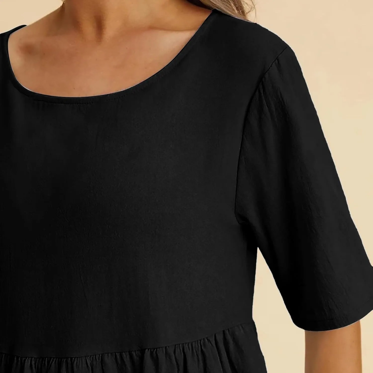 Loose Cotton and Linen Round Neck Five Point Sleeve Midi Dress Large Size Maxi Dress Casual Skirts for Women 2024