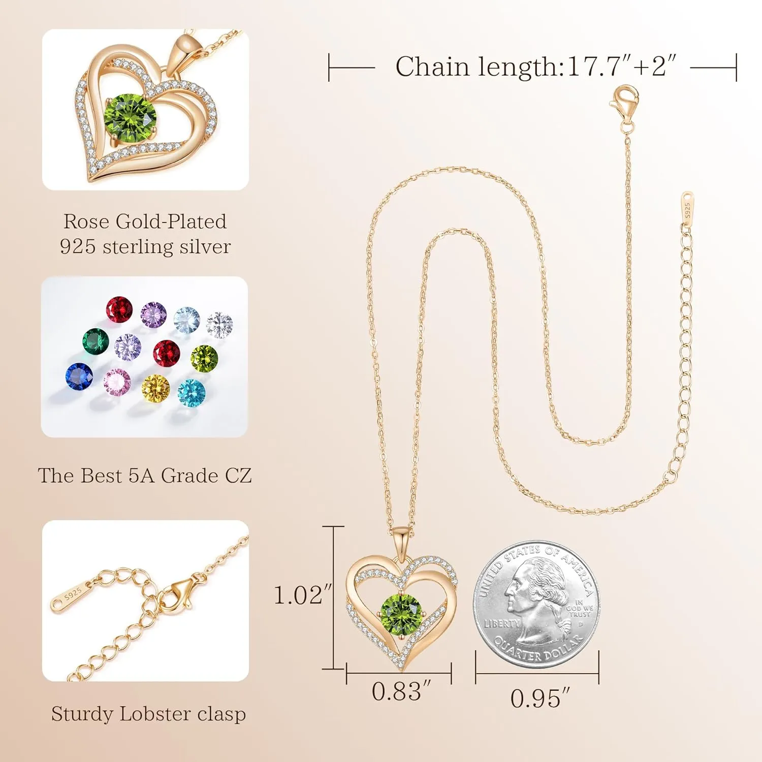 LOUISA SECRET Love Heart Birthstone Necklaces for Women, Birthday Gift for Women, Anniversary Jewelry for Wife Her, 925 Sterling Silver Pendant Necklace, Mother's Day Gift