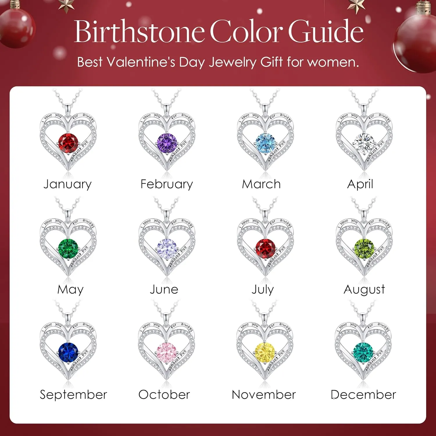 LOUISA SECRET Love Heart Birthstone Necklaces for Women, Birthday Gift for Women, Anniversary Jewelry for Wife Her, 925 Sterling Silver Pendant Necklace, Mother's Day Gift