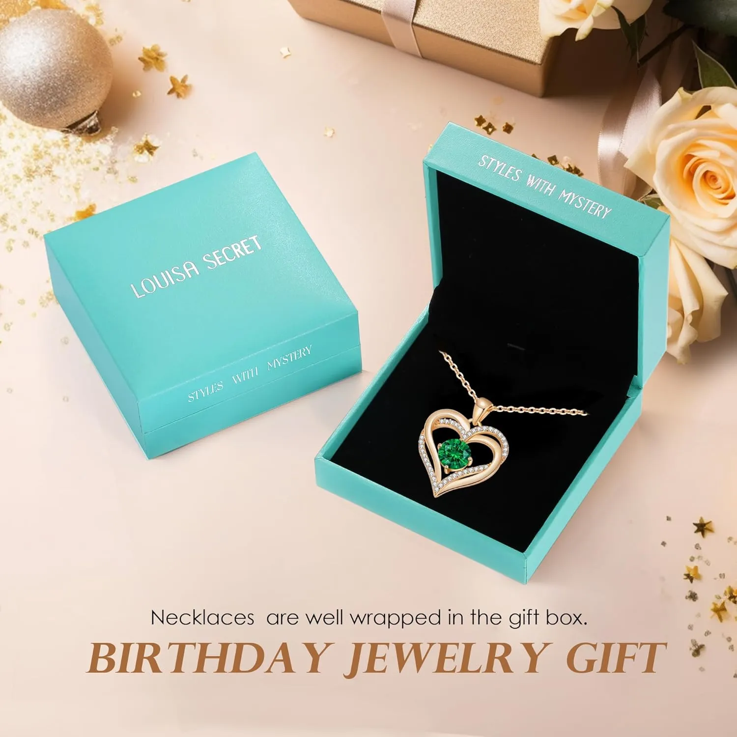 LOUISA SECRET Love Heart Birthstone Necklaces for Women, Birthday Gift for Women, Anniversary Jewelry for Wife Her, 925 Sterling Silver Pendant Necklace, Mother's Day Gift