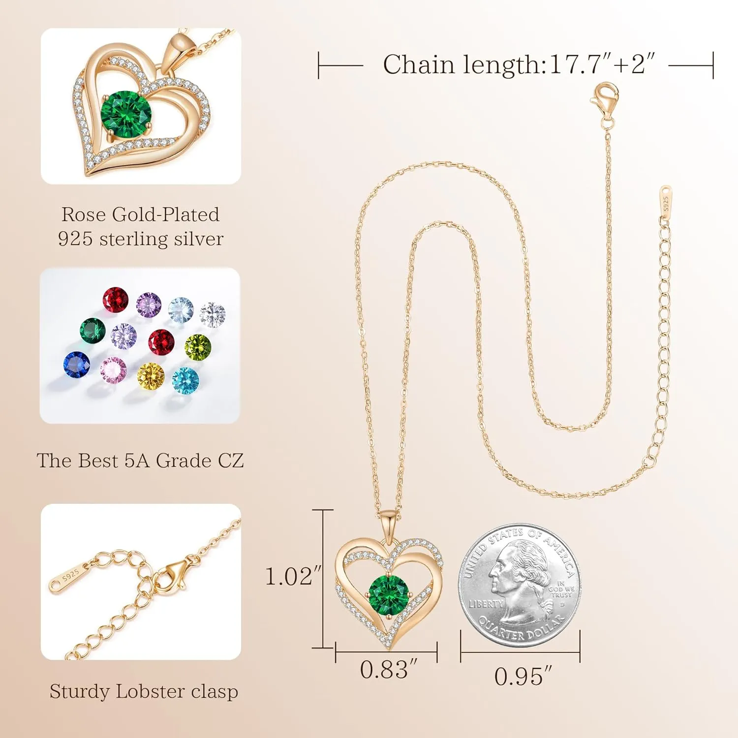 LOUISA SECRET Love Heart Birthstone Necklaces for Women, Birthday Gift for Women, Anniversary Jewelry for Wife Her, 925 Sterling Silver Pendant Necklace, Mother's Day Gift