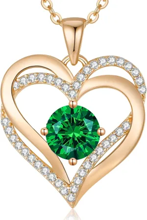 LOUISA SECRET Love Heart Birthstone Necklaces for Women, Birthday Gift for Women, Anniversary Jewelry for Wife Her, 925 Sterling Silver Pendant Necklace, Mother's Day Gift