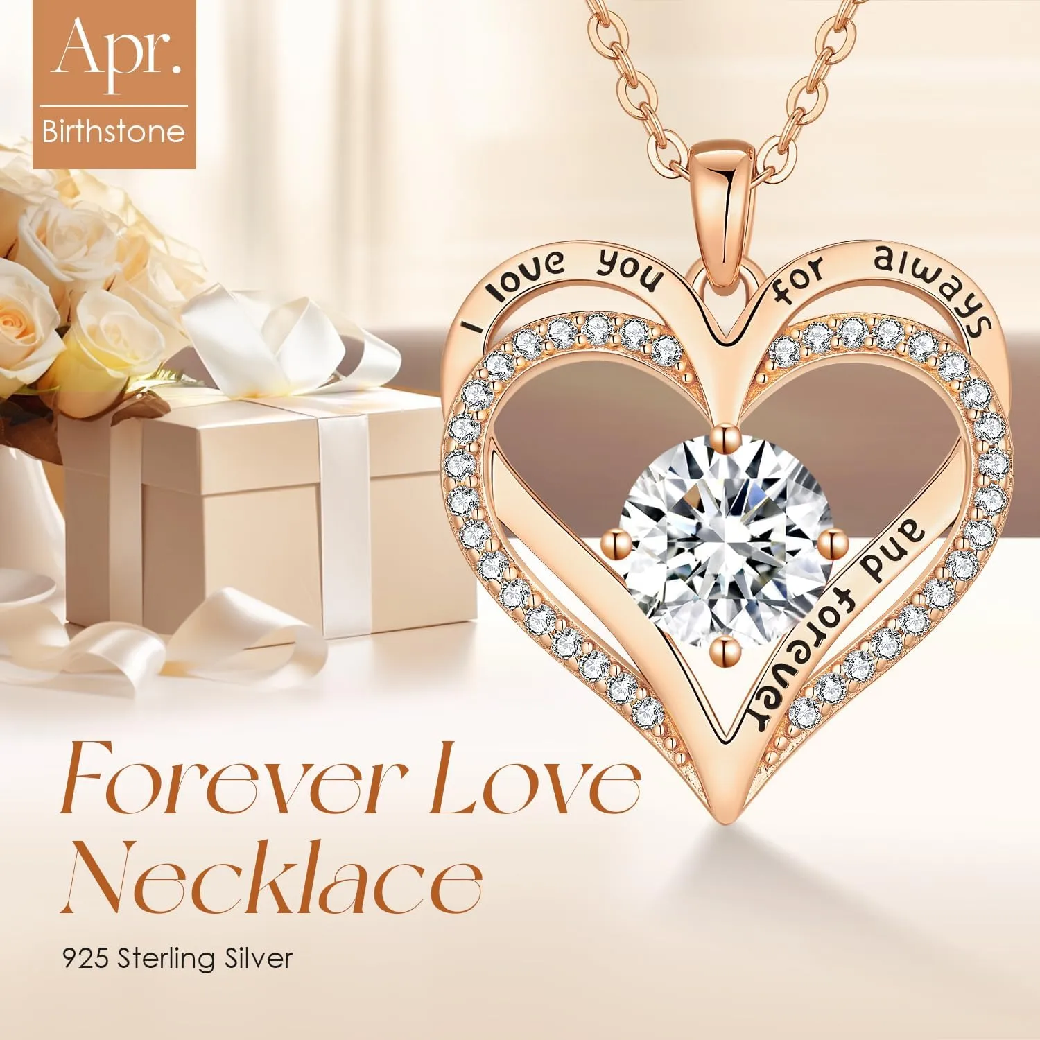 LOUISA SECRET Love Heart Birthstone Necklaces for Women, Birthday Gift for Women, Anniversary Jewelry for Wife Her, 925 Sterling Silver Pendant Necklace, Mother's Day Gift