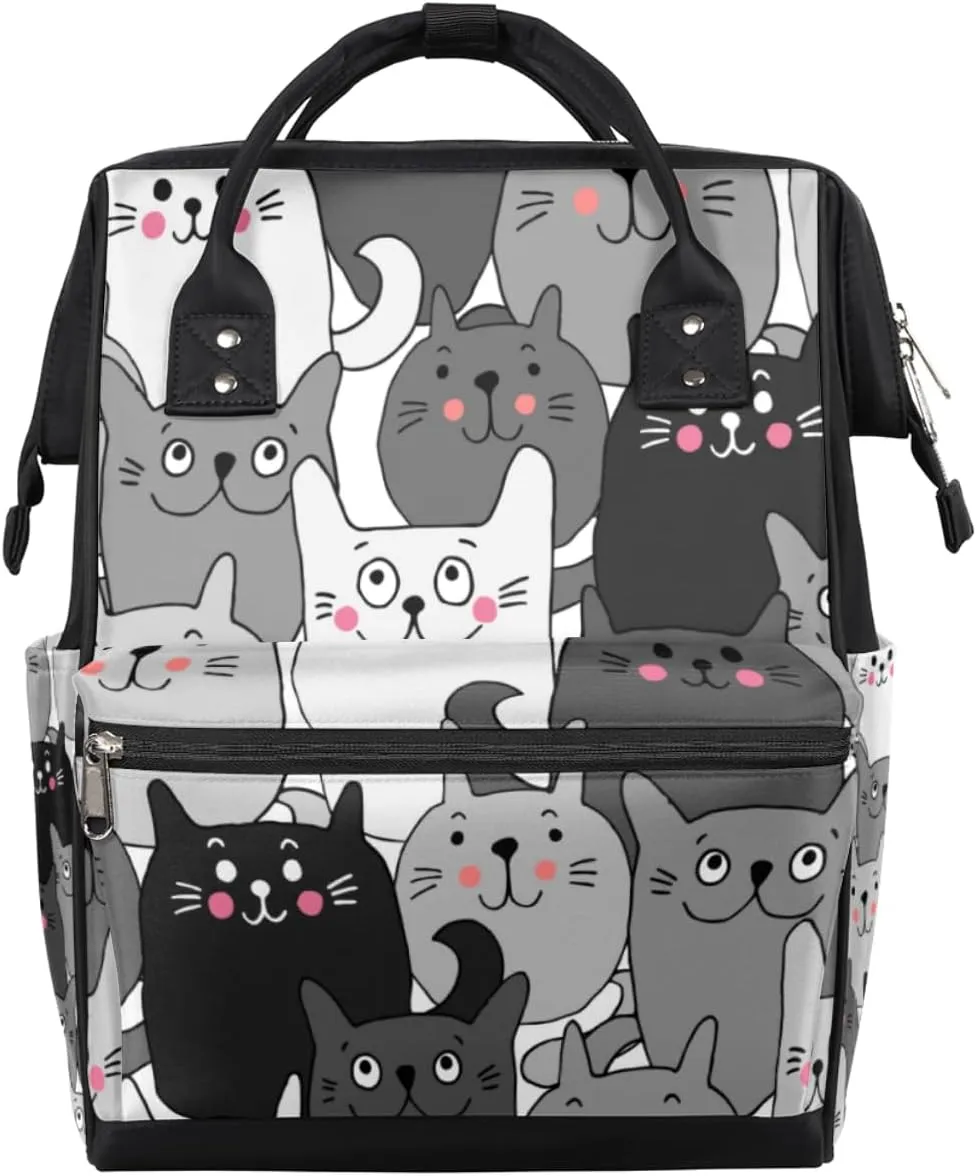 Lovely Black And White Cats Diaper Bag Tote Large Capacity Waterproof with Adjustable Shoulder Strap and Pram Straps Mommy Bag for Hospital Beach Weekender Travel