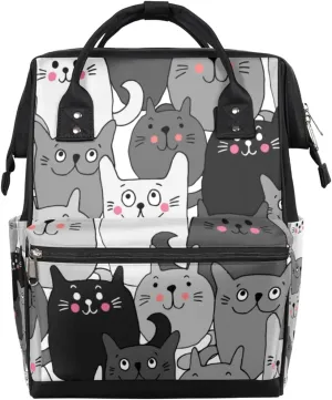 Lovely Black And White Cats Diaper Bag Tote Large Capacity Waterproof with Adjustable Shoulder Strap and Pram Straps Mommy Bag for Hospital Beach Weekender Travel