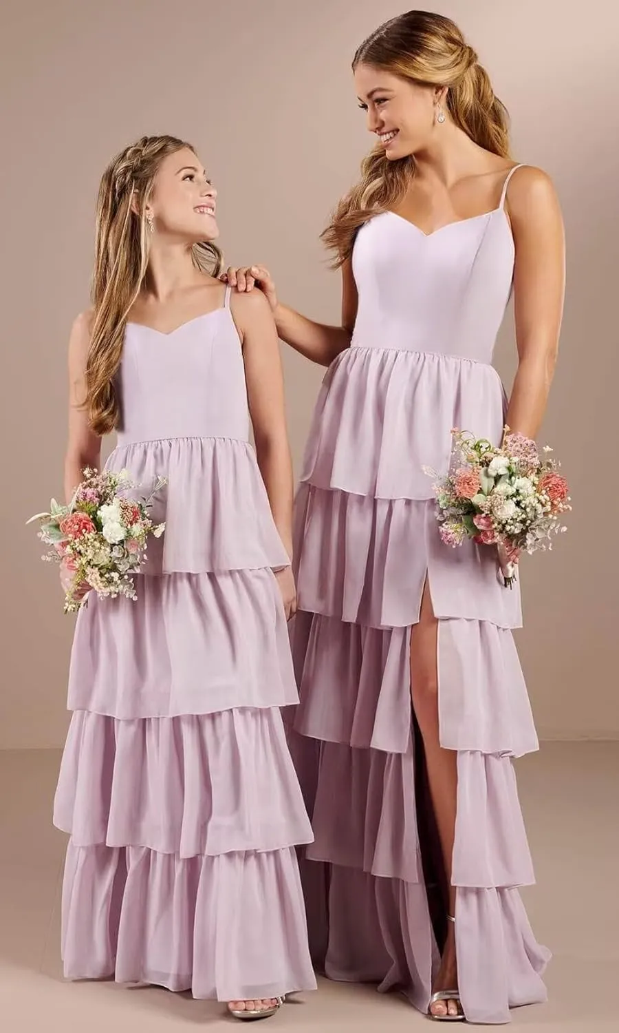 Loyeloy Women's Tiered Ruffles Bridesmaid Dresses with Slit 2025 V Neck Chiffon Formal Evening Gowns