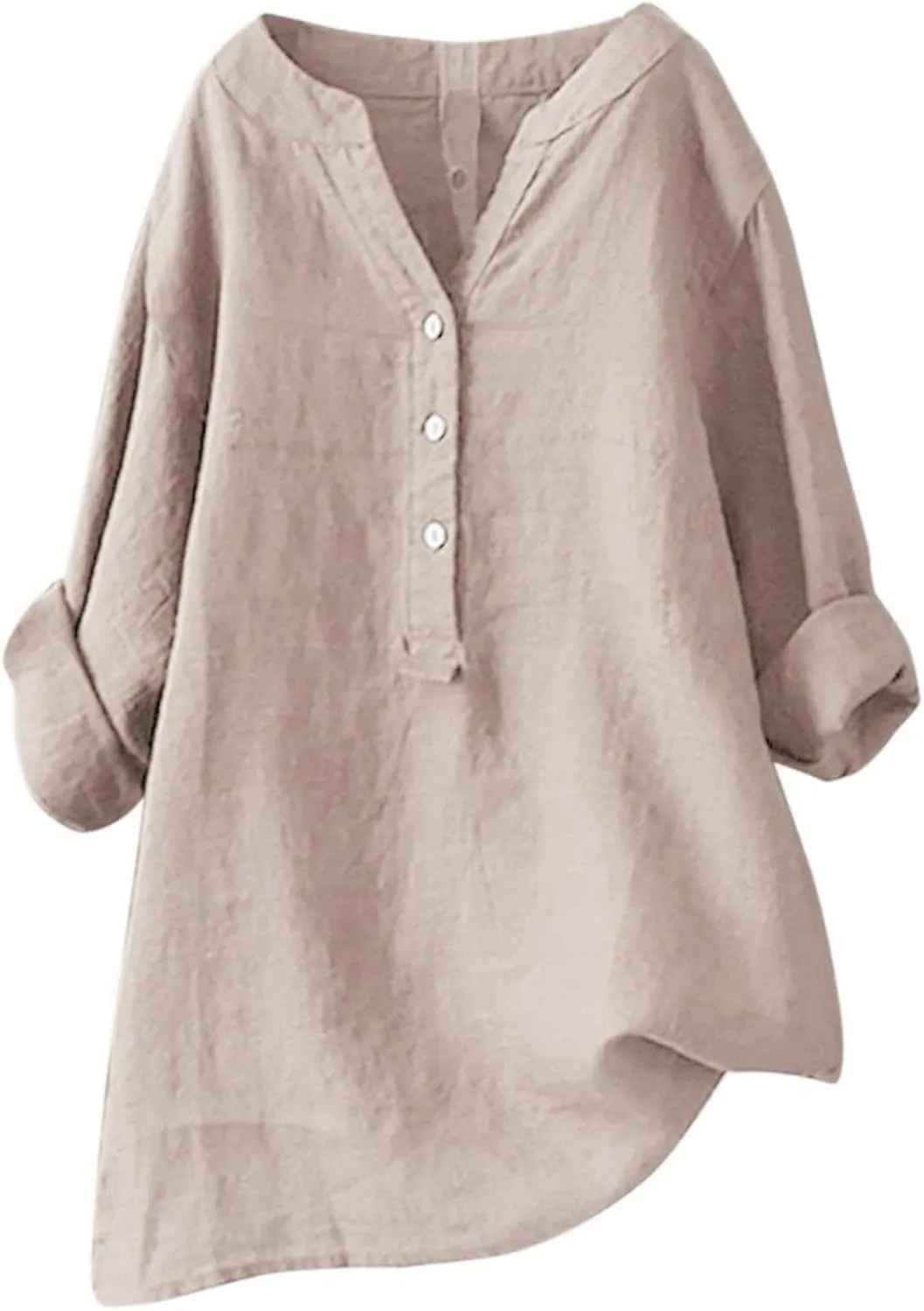 LRMQS Linen Shirts for Women Beach Summer 2024 Button Up V Neck Blouse Tops Long Sleeve Loose Casual Trendy Tunic Clothes