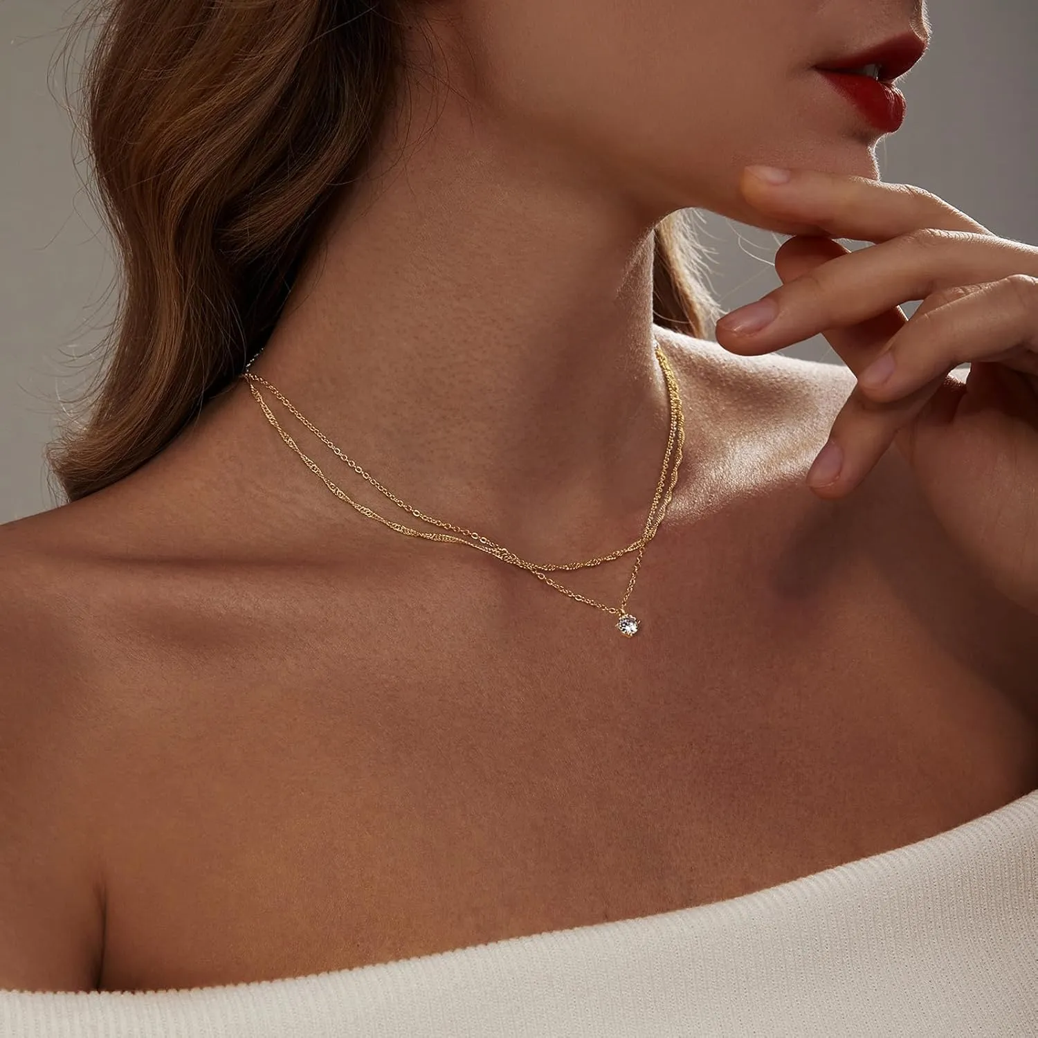 Luxval Diamond Pendant Gold Necklace for WomenDainty 18k Gold Plated Choker Necklaces Simple Gold Jewelry Gifts for Women Girls