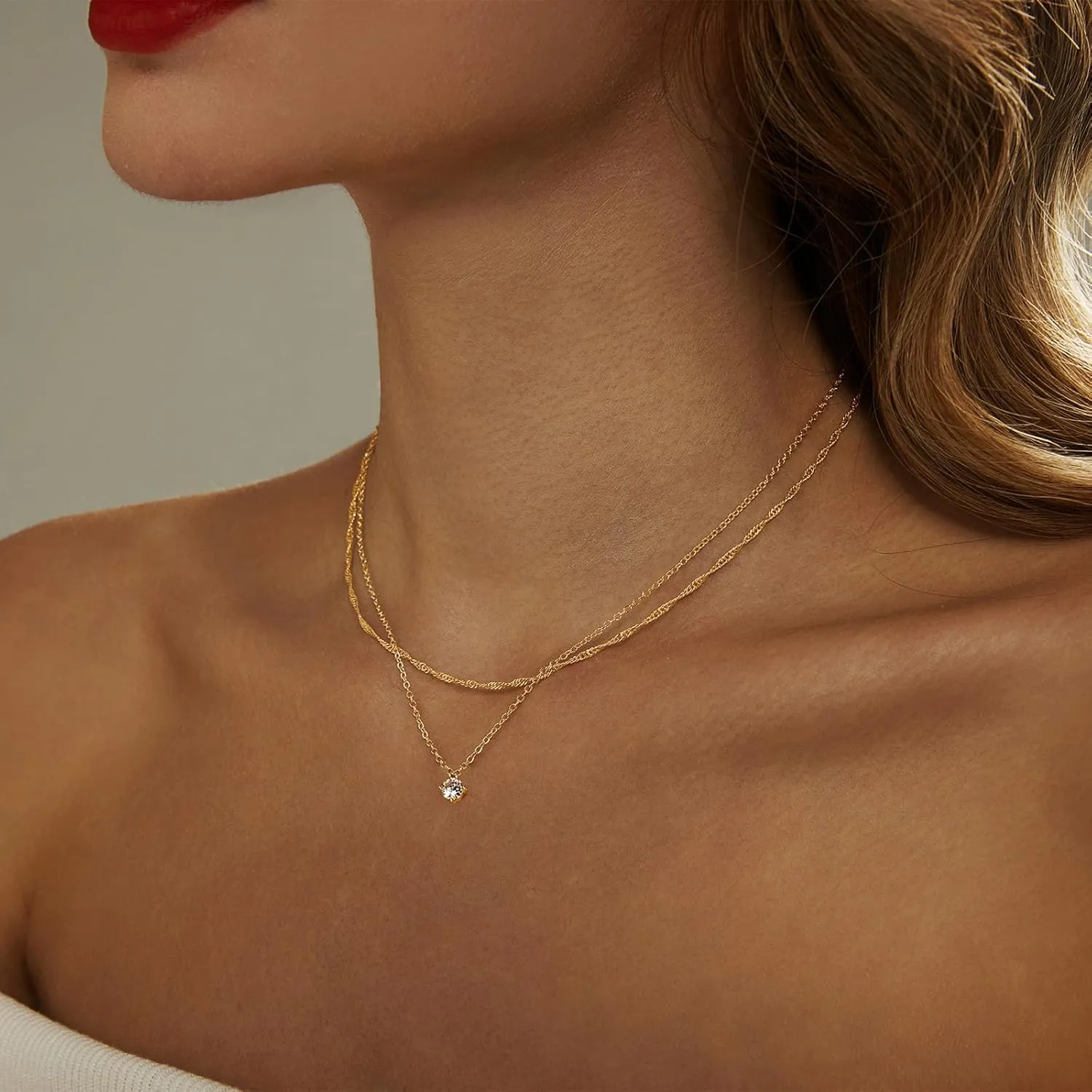 Luxval Diamond Pendant Gold Necklace for WomenDainty 18k Gold Plated Choker Necklaces Simple Gold Jewelry Gifts for Women Girls