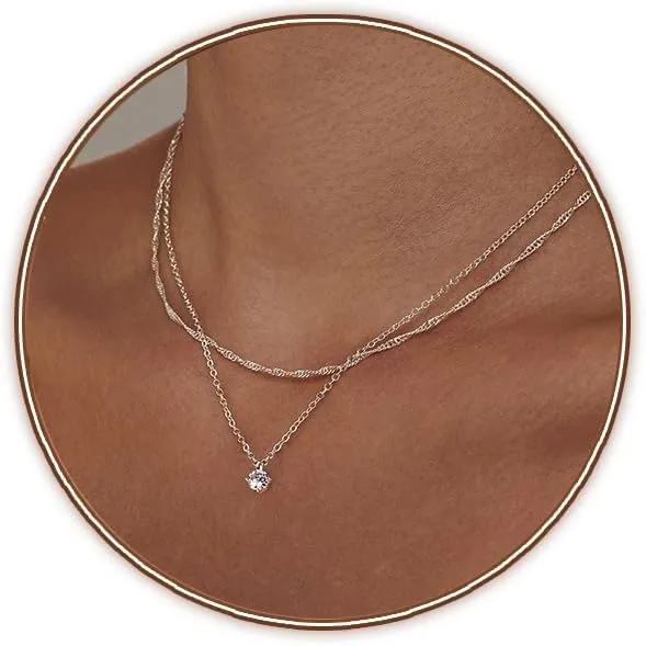 Luxval Diamond Pendant Gold Necklace for WomenDainty 18k Gold Plated Choker Necklaces Simple Gold Jewelry Gifts for Women Girls