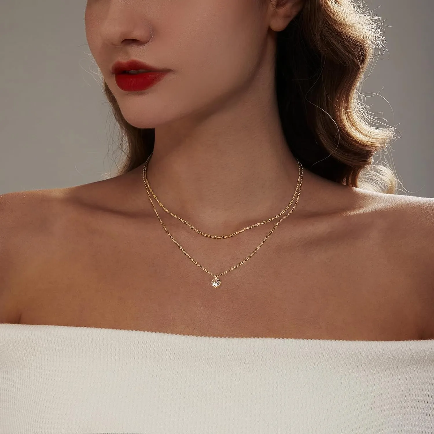 Luxval Diamond Pendant Gold Necklace for WomenDainty 18k Gold Plated Choker Necklaces Simple Gold Jewelry Gifts for Women Girls