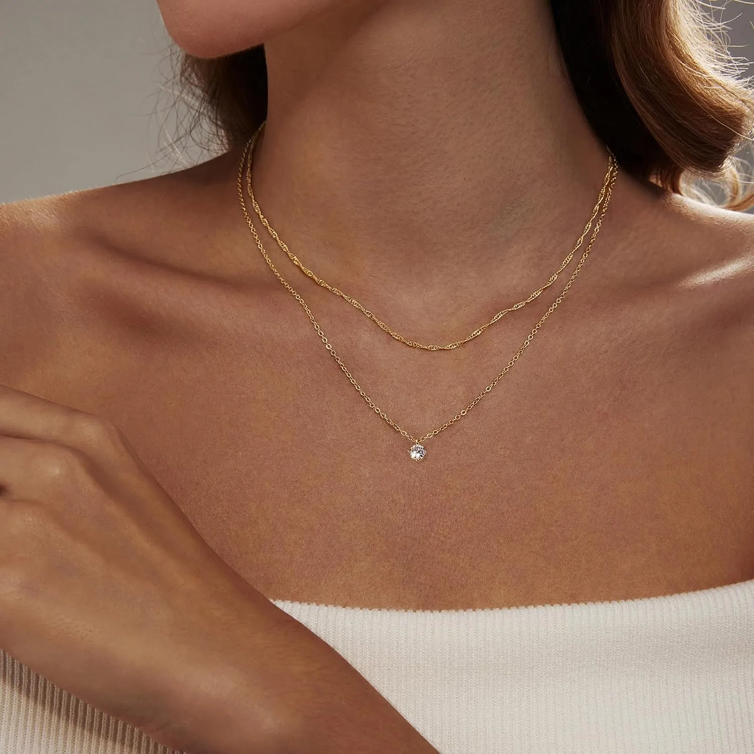 Luxval Diamond Pendant Gold Necklace for WomenDainty 18k Gold Plated Choker Necklaces Simple Gold Jewelry Gifts for Women Girls