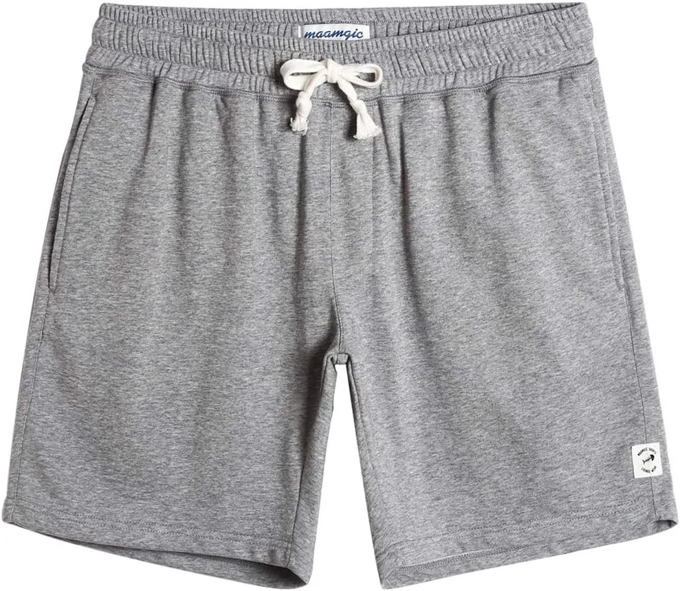 maamgic Mens Sweat Shorts 7" Above Knee Workout Gym Shorts Lounge Shorts with Zipper Pockets