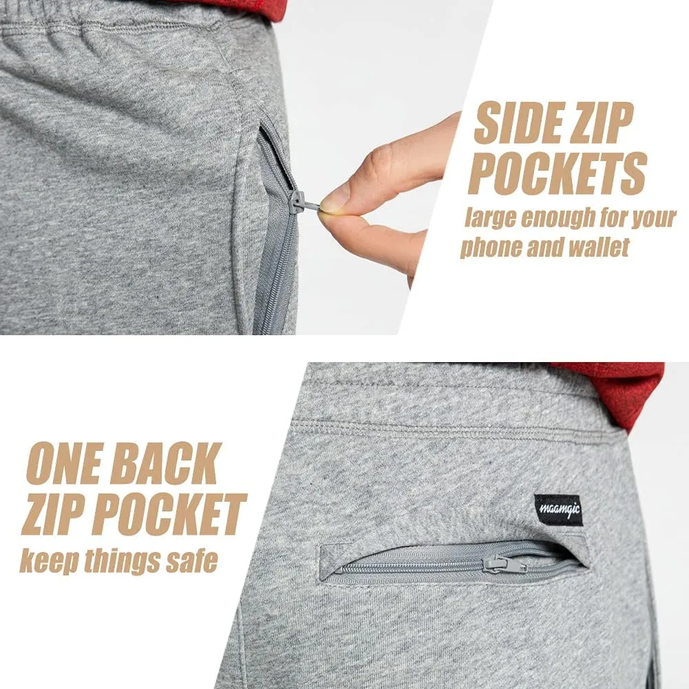 maamgic Mens Sweat Shorts 7" Above Knee Workout Gym Shorts Lounge Shorts with Zipper Pockets