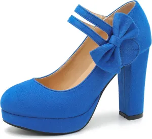 MAIERNISI JESSI Women's Bow Heel Pumps Platform High Heeled Wedding Dress Shoes