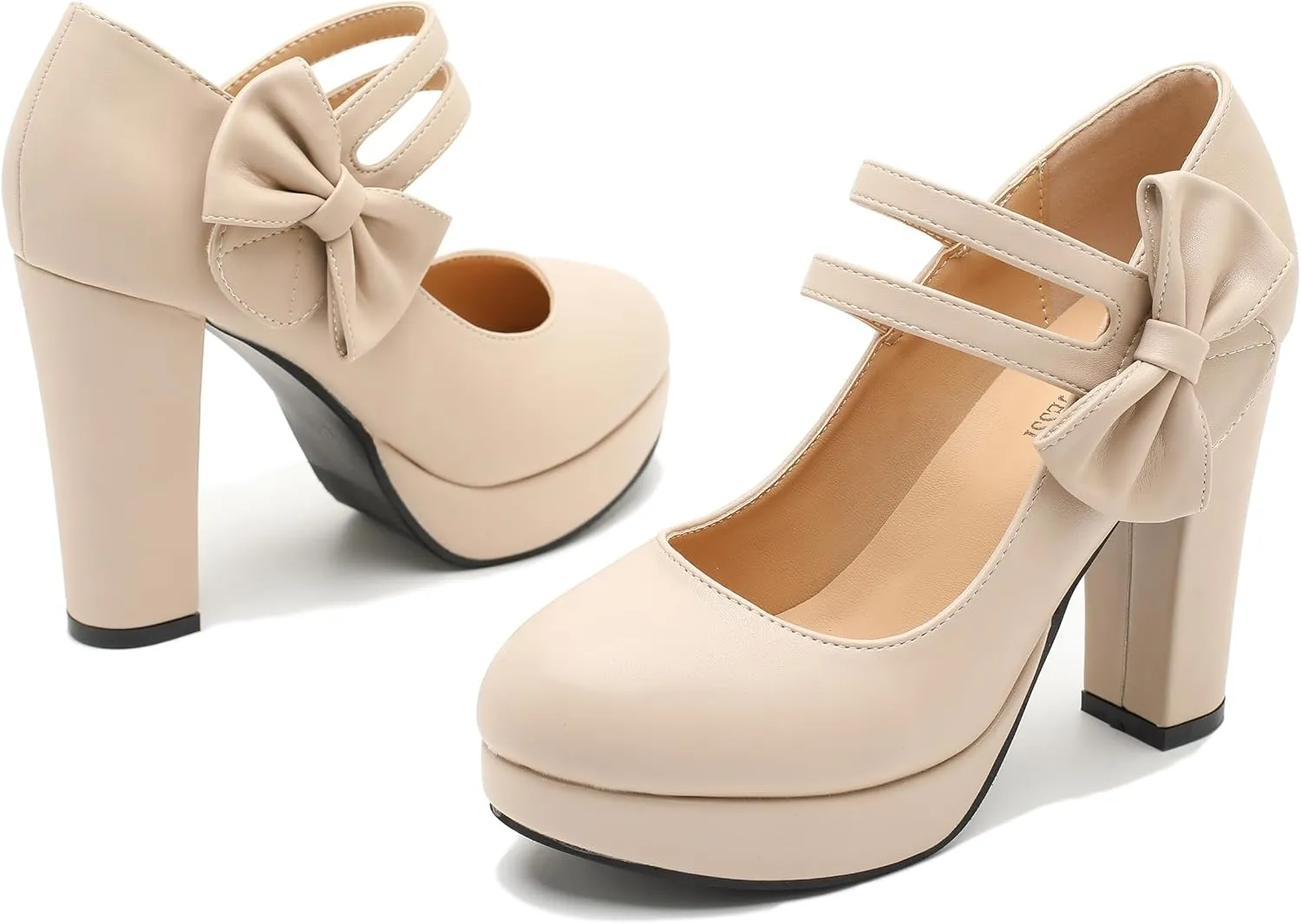 MAIERNISI JESSI Women's Bow Heel Pumps Platform High Heeled Wedding Dress Shoes