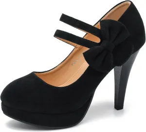 MAIERNISI JESSI Women's Bow Heel Pumps Platform High Heeled Wedding Dress Shoes