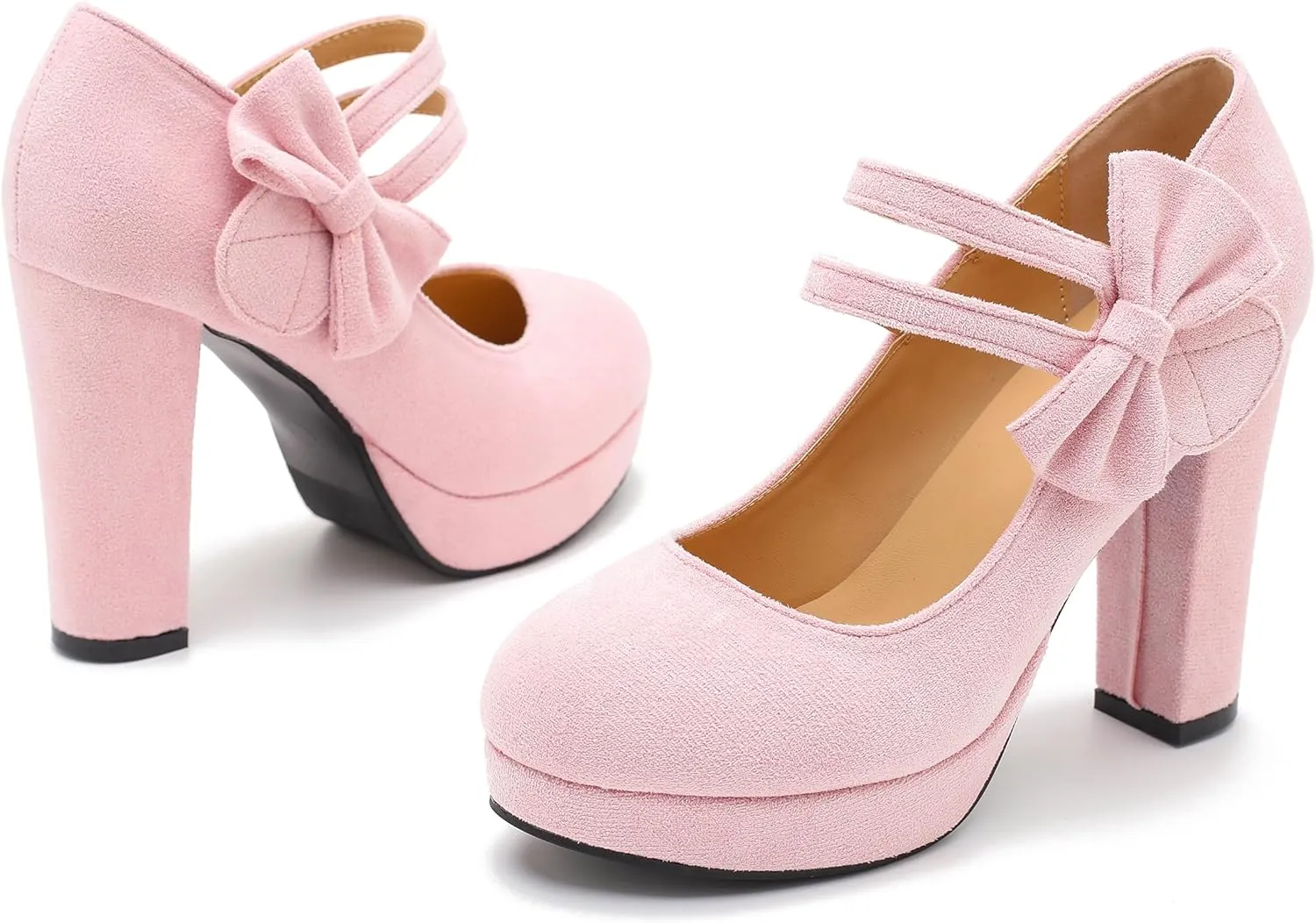 MAIERNISI JESSI Women's Bow Heel Pumps Platform High Heeled Wedding Dress Shoes