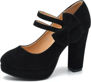 MAIERNISI JESSI Women's Bow Heel Pumps Platform High Heeled Wedding Dress Shoes