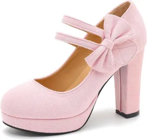 MAIERNISI JESSI Women's Bow Heel Pumps Platform High Heeled Wedding Dress Shoes