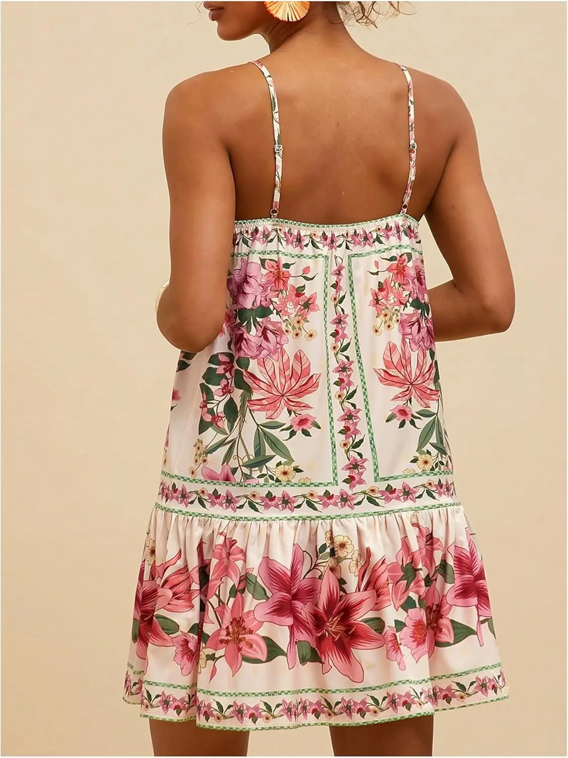 MakeMeChic Women's Floral Boho Dress Sleeveless Vacation Mini Short Dress Tie Backless Sundress