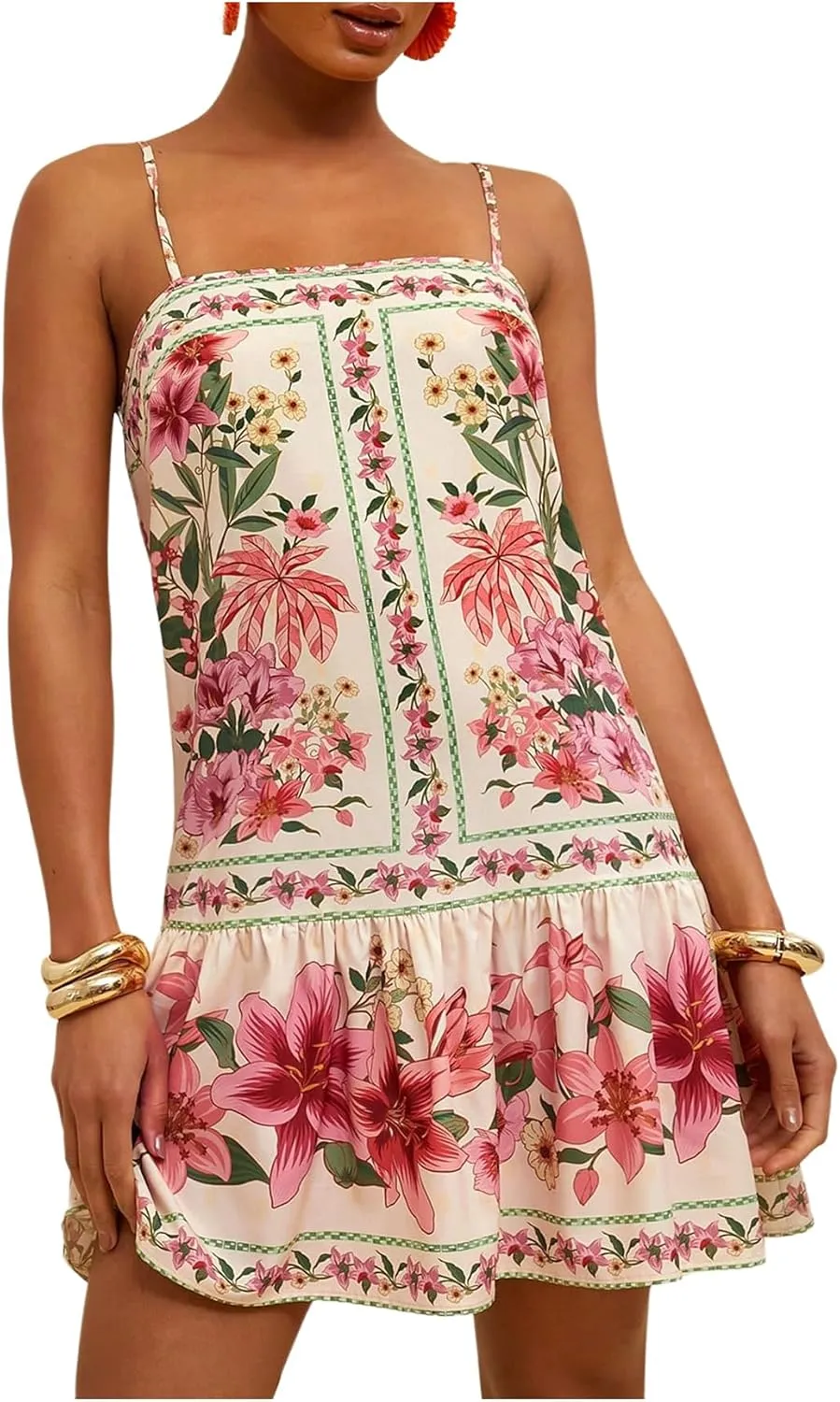 MakeMeChic Women's Floral Boho Dress Sleeveless Vacation Mini Short Dress Tie Backless Sundress