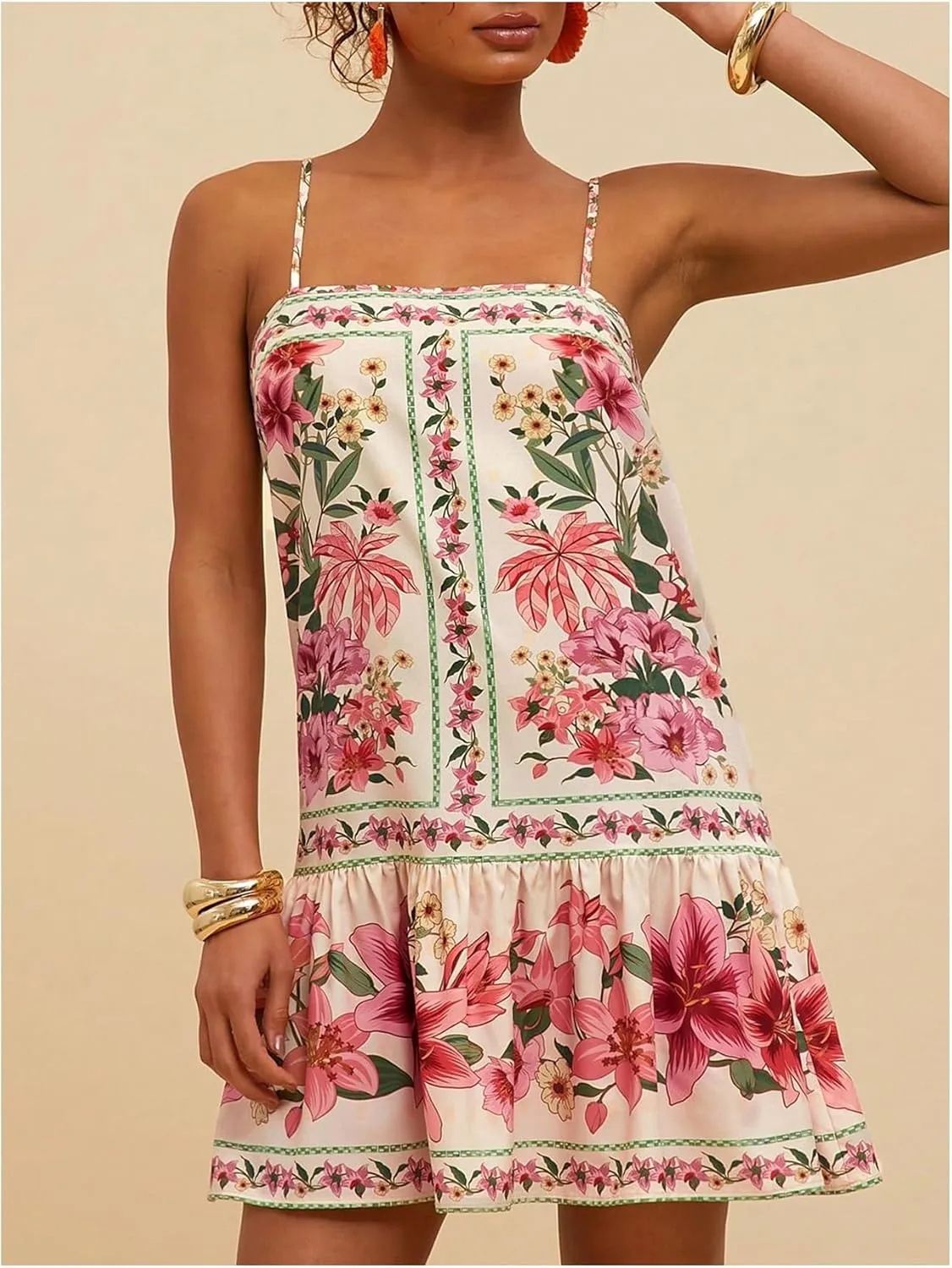 MakeMeChic Women's Floral Boho Dress Sleeveless Vacation Mini Short Dress Tie Backless Sundress