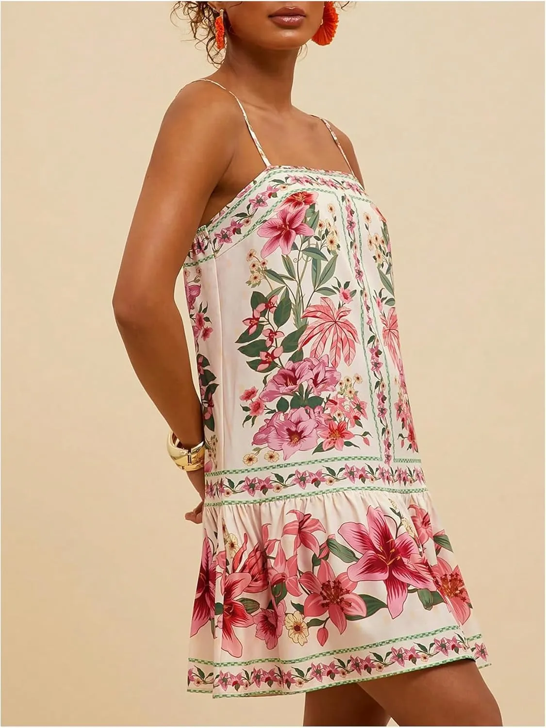 MakeMeChic Women's Floral Boho Dress Sleeveless Vacation Mini Short Dress Tie Backless Sundress