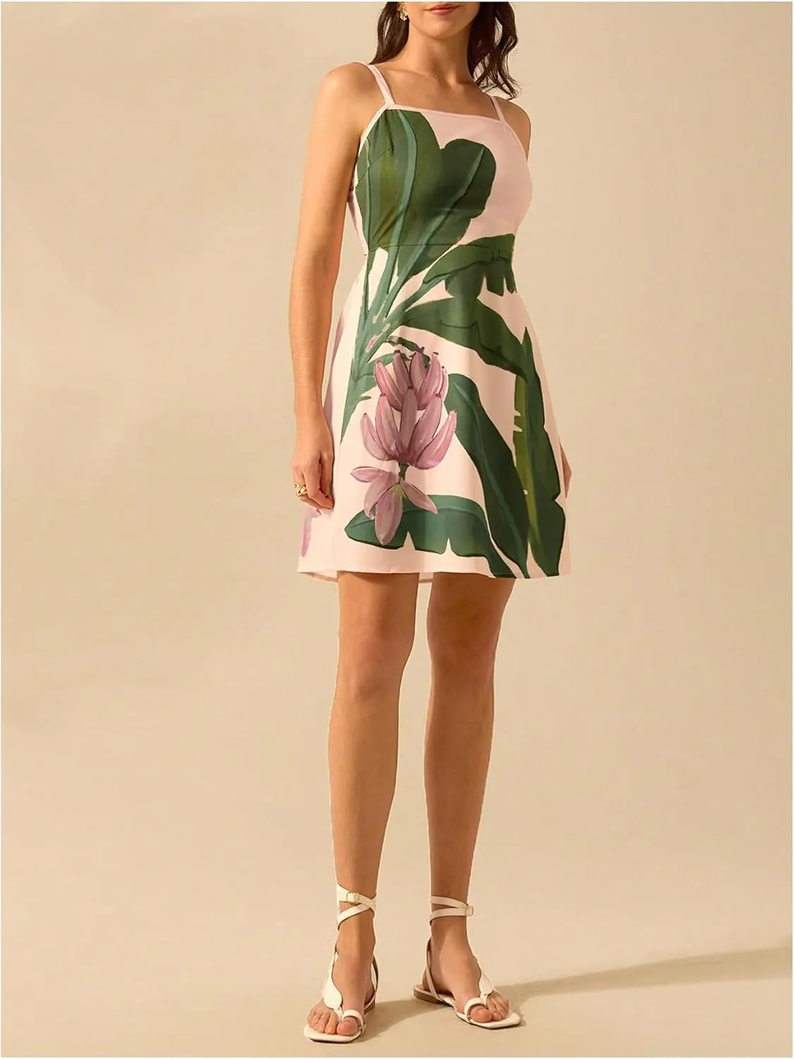 MakeMeChic Women's Floral Boho Dress Sleeveless Vacation Mini Short Dress Tie Backless Sundress