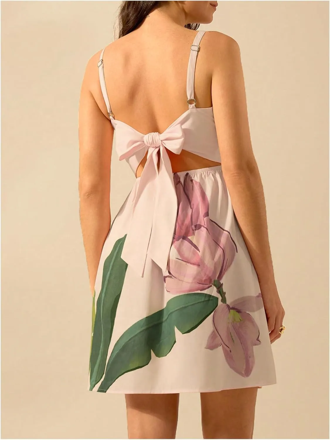 MakeMeChic Women's Floral Boho Dress Sleeveless Vacation Mini Short Dress Tie Backless Sundress