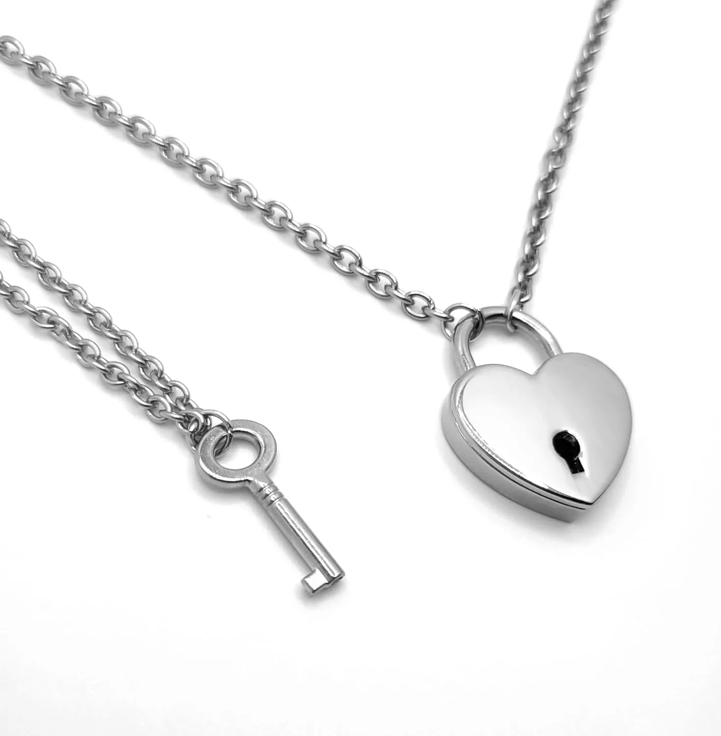 Matching Heart Lock and Heart Key Necklace Set for Couples Padlock Jewelry BFF Gift Boyfriend Girl