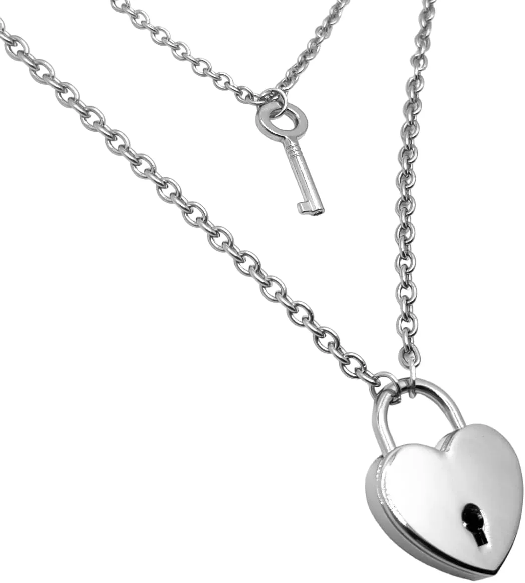 Matching Heart Lock and Heart Key Necklace Set for Couples Padlock Jewelry BFF Gift Boyfriend Girl