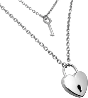 Matching Heart Lock and Heart Key Necklace Set for Couples Padlock Jewelry BFF Gift Boyfriend Girl