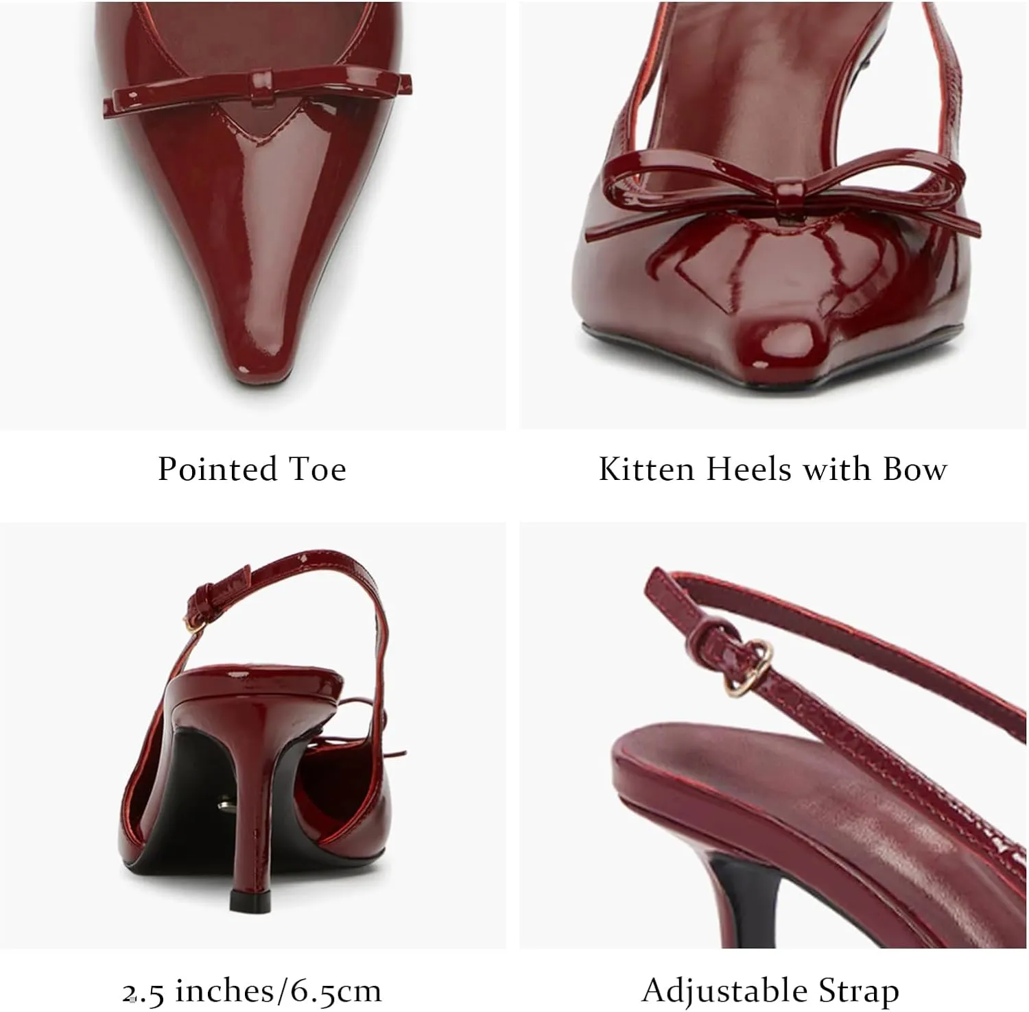 MAVMAX Slingback Heels for Women Kitten Heels with Bow Pointed Close Toe Pumps Dress Party Heeled Sexy Wedding Shoes