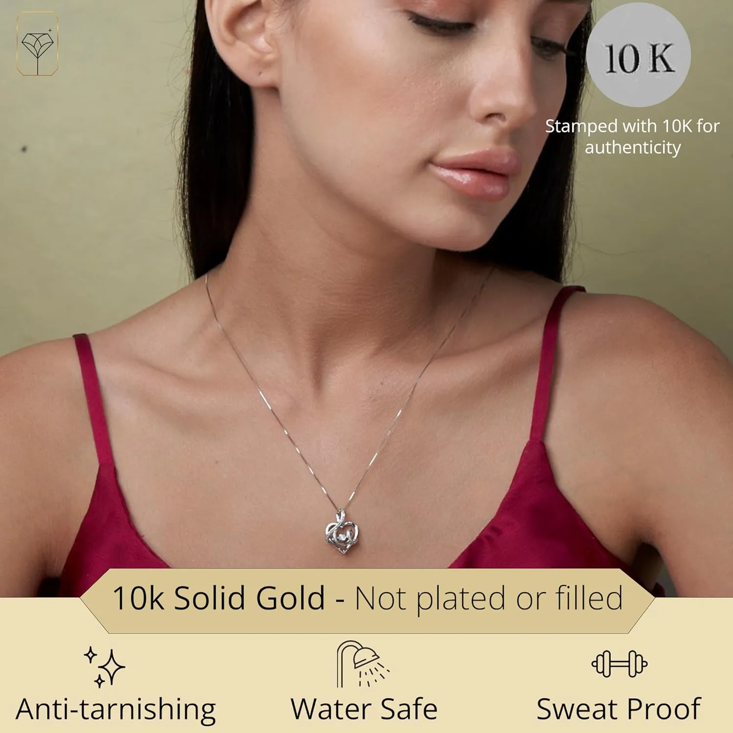 MAX   STONE Dancing Heart Pendant Necklaces for Women | 10k & White Gold Heart Necklaces | Real Diamond Heart Pendant