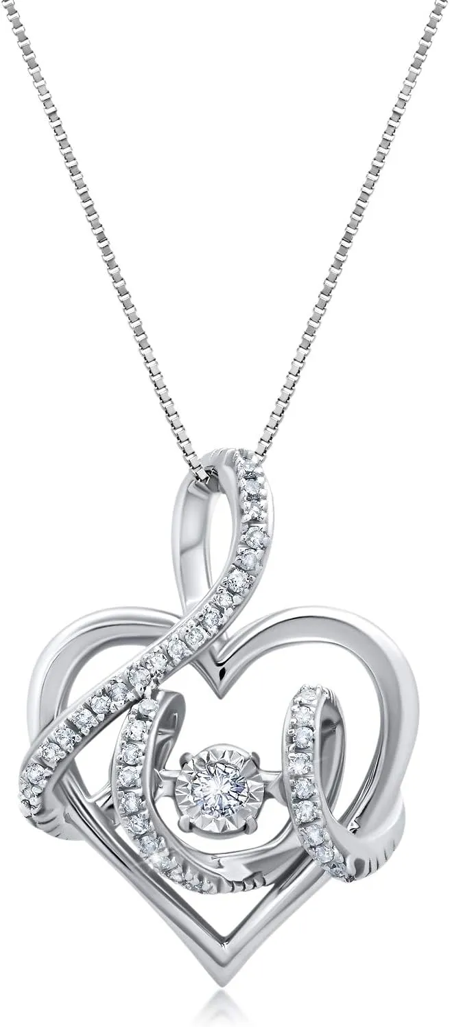 MAX   STONE Dancing Heart Pendant Necklaces for Women | 10k & White Gold Heart Necklaces | Real Diamond Heart Pendant