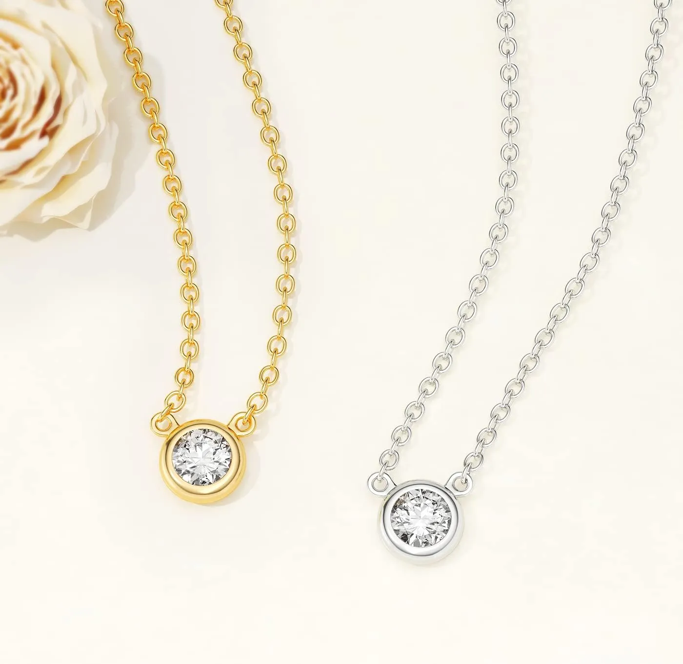 MBW Diamond Necklaces for Women, Dainty 14k Gold/Silver Plated Cubic Zirconia Pendant Necklaces for Women Trendy Simple Small Silver CZ Round Solitaire Choker Necklaces Jewelry for Women