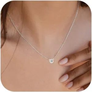 MBW Diamond Necklaces for Women, Dainty 14k Gold/Silver Plated Cubic Zirconia Pendant Necklaces for Women Trendy Simple Small Silver CZ Round Solitaire Choker Necklaces Jewelry for Women