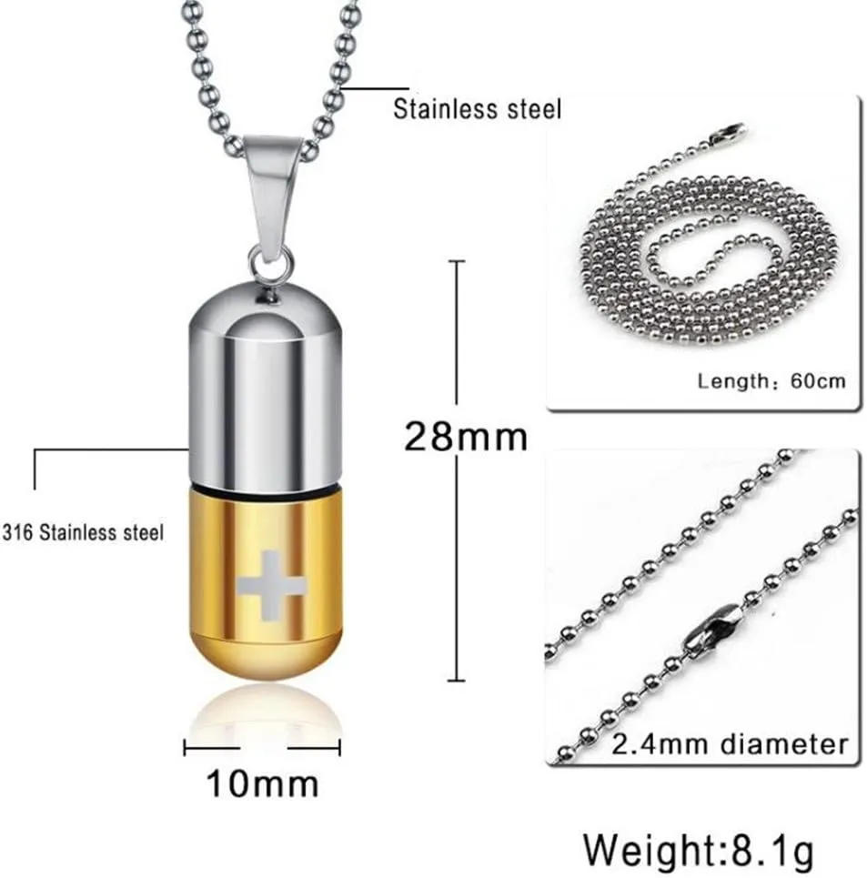 Medical Alert ID Pendant Necklaces for Men Women Stainless Steel Emergency Pill Case Tube Holder Necklaces