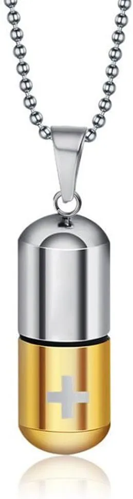Medical Alert ID Pendant Necklaces for Men Women Stainless Steel Emergency Pill Case Tube Holder Necklaces
