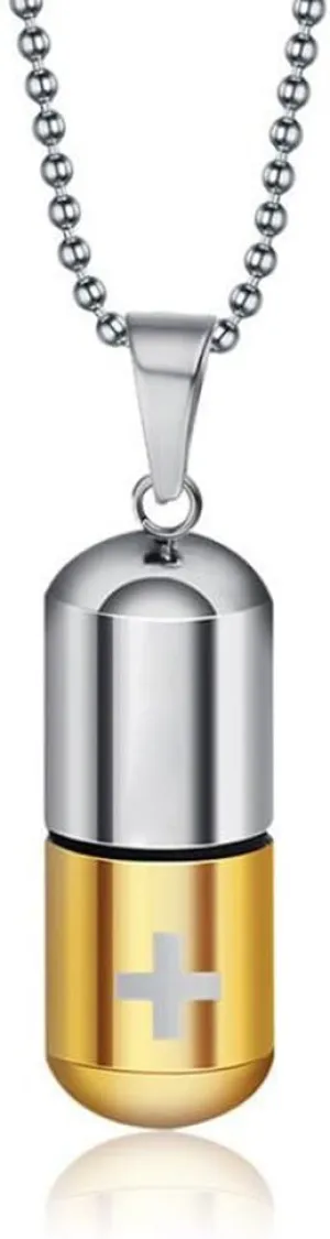 Medical Alert ID Pendant Necklaces for Men Women Stainless Steel Emergency Pill Case Tube Holder Necklaces