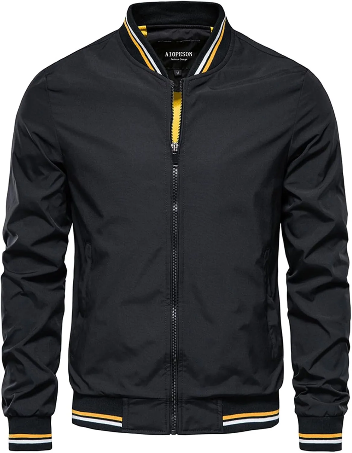 Mens Bomber Casual Jacket Lightweight Windproof Windbreaker Coat Slim Long Sleeve Full Zip Up with Pockets Fall Spring