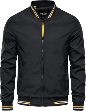 Mens Bomber Casual Jacket Lightweight Windproof Windbreaker Coat Slim Long Sleeve Full Zip Up with Pockets Fall Spring