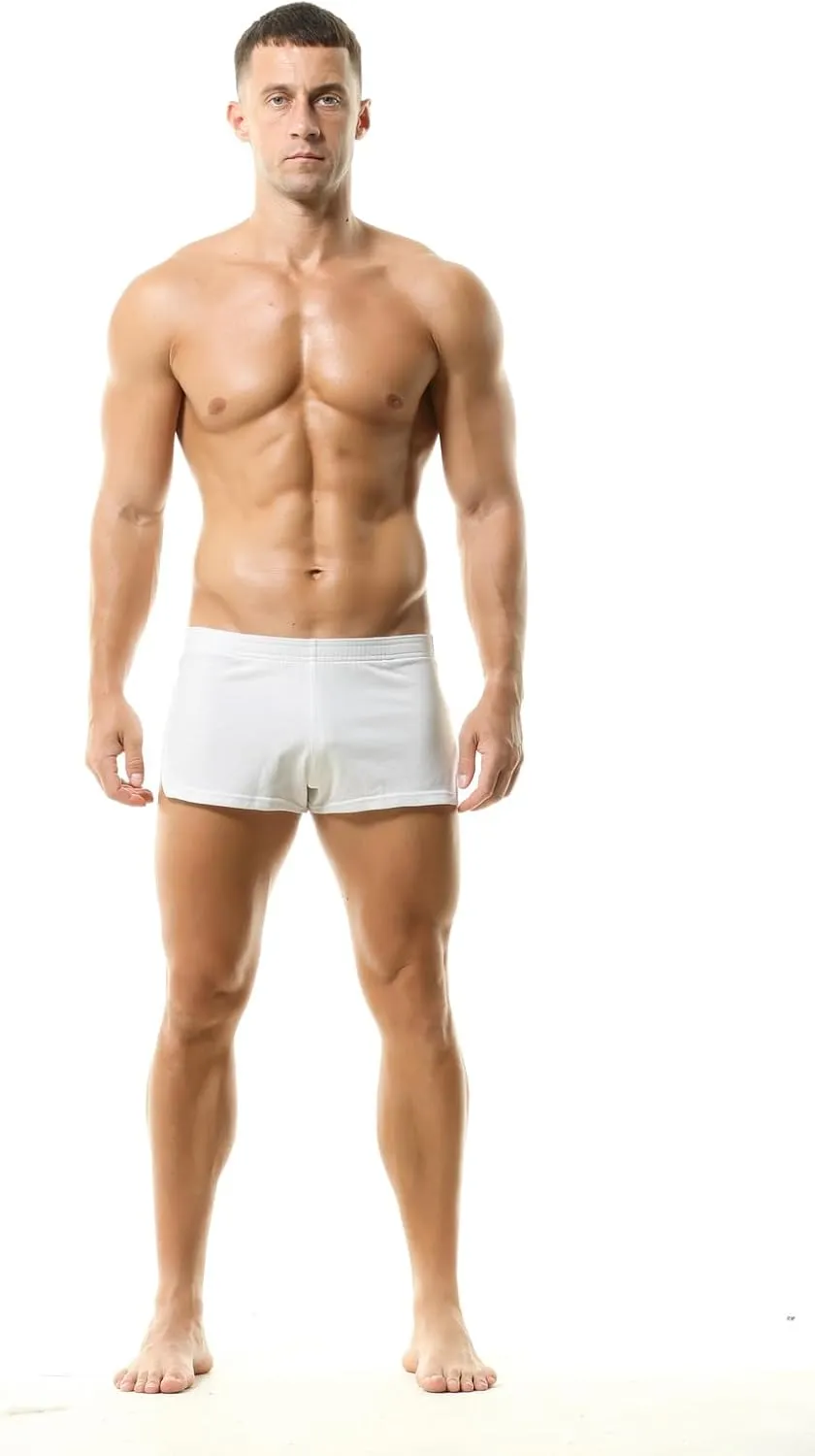 Men's Boxer Shorts Cotton Lounge Shorts Split Side Casual Activewear Solid Workout Shorts with Pockets