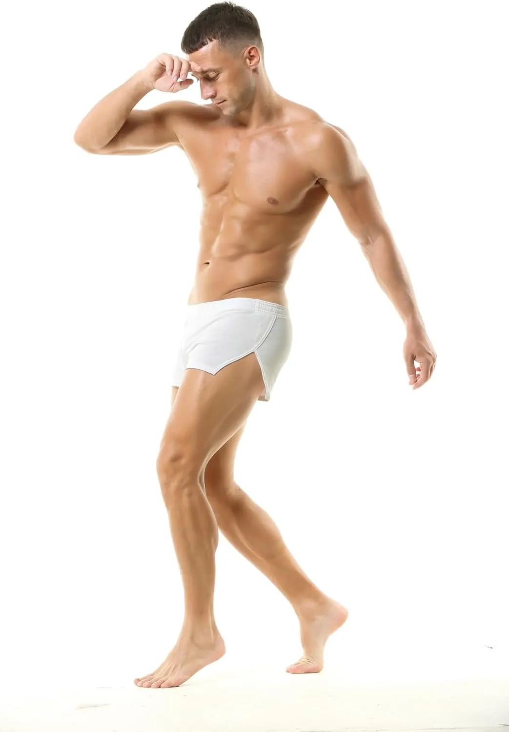 Men's Boxer Shorts Cotton Lounge Shorts Split Side Casual Activewear Solid Workout Shorts with Pockets